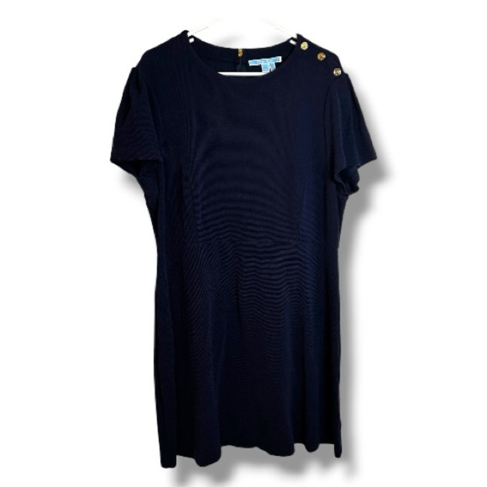 Draper James Navy Blue Ribbed Ponte Dress Gold Shoulder Buttons XXL
